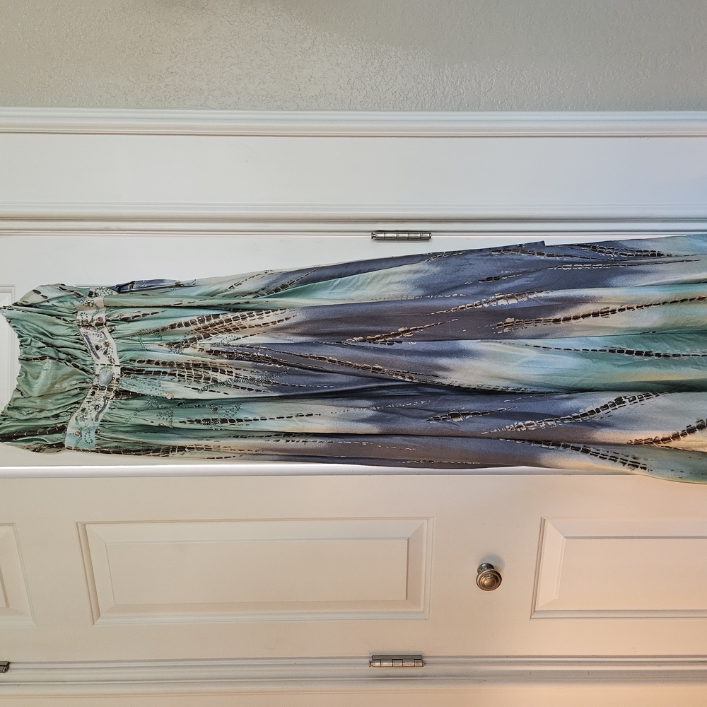 BCBG Green Pleated Smocked Maxi Gown